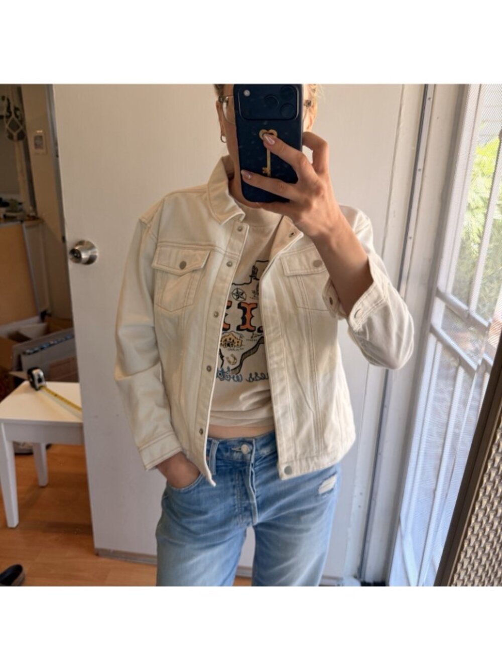 Mint velvet White Denim Jacket XS Long Sleeve Buttons NWT
